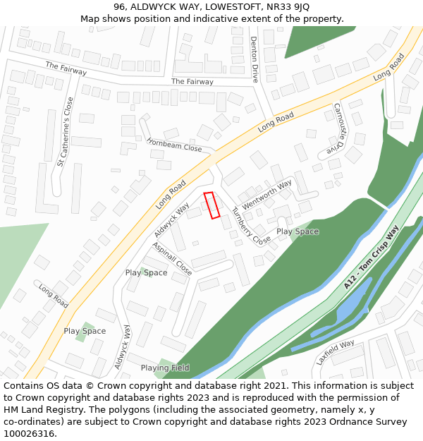 96, ALDWYCK WAY, LOWESTOFT, NR33 9JQ: Location map and indicative extent of plot