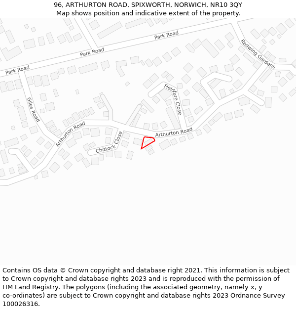 96, ARTHURTON ROAD, SPIXWORTH, NORWICH, NR10 3QY: Location map and indicative extent of plot