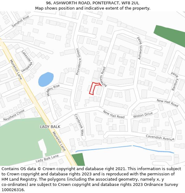 96, ASHWORTH ROAD, PONTEFRACT, WF8 2UL: Location map and indicative extent of plot