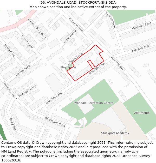 96, AVONDALE ROAD, STOCKPORT, SK3 0DA: Location map and indicative extent of plot