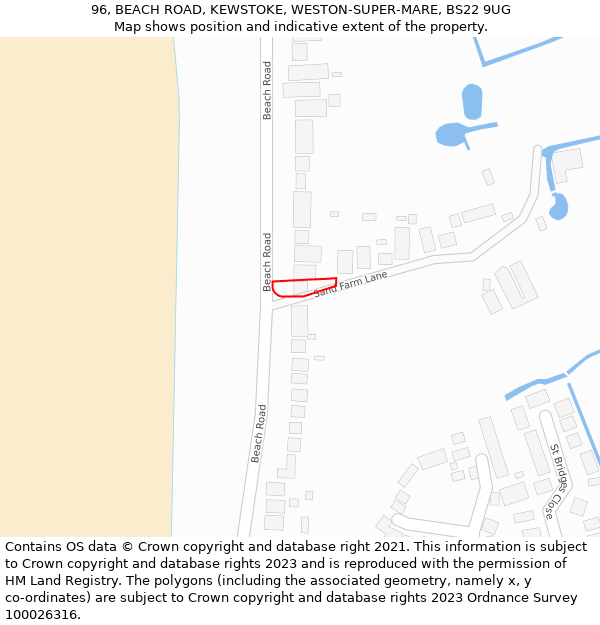 96, BEACH ROAD, KEWSTOKE, WESTON-SUPER-MARE, BS22 9UG: Location map and indicative extent of plot