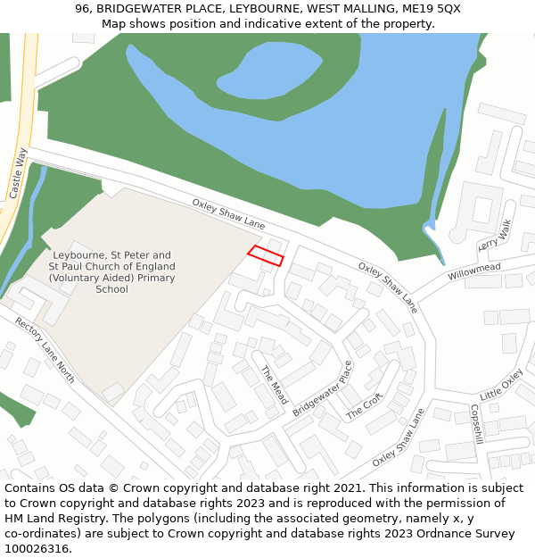 96, BRIDGEWATER PLACE, LEYBOURNE, WEST MALLING, ME19 5QX: Location map and indicative extent of plot