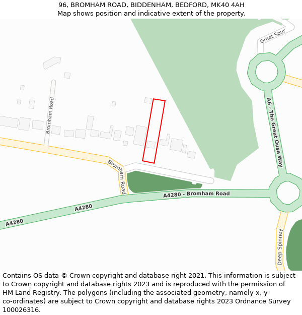 96, BROMHAM ROAD, BIDDENHAM, BEDFORD, MK40 4AH: Location map and indicative extent of plot