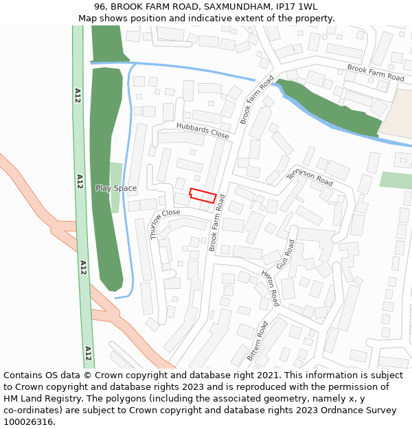 96, BROOK FARM ROAD, SAXMUNDHAM, IP17 1WL: Location map and indicative extent of plot