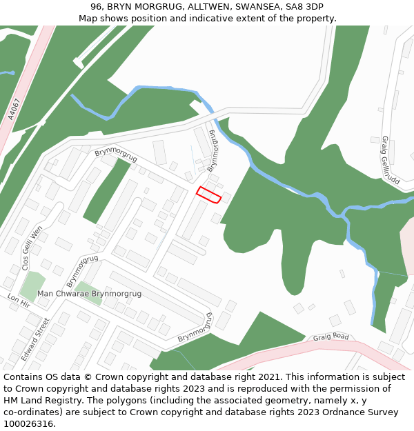 96, BRYN MORGRUG, ALLTWEN, SWANSEA, SA8 3DP: Location map and indicative extent of plot