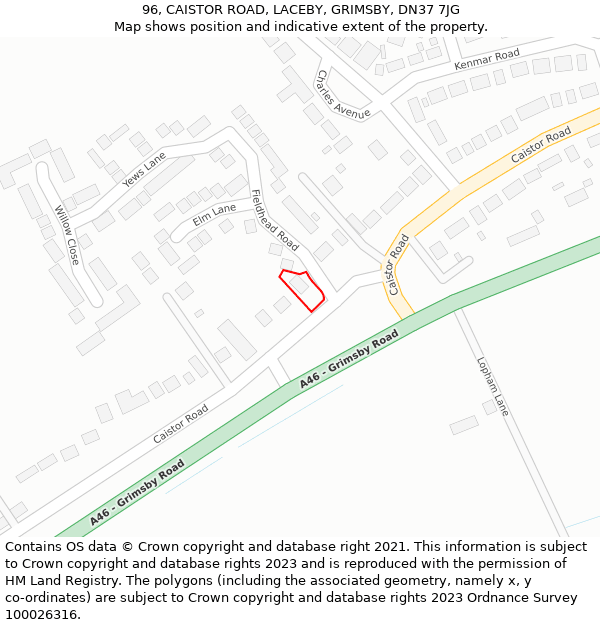 96, CAISTOR ROAD, LACEBY, GRIMSBY, DN37 7JG: Location map and indicative extent of plot