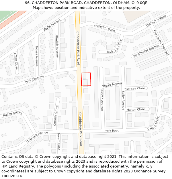 96, CHADDERTON PARK ROAD, CHADDERTON, OLDHAM, OL9 0QB: Location map and indicative extent of plot