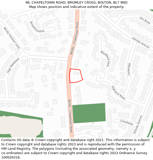 96, CHAPELTOWN ROAD, BROMLEY CROSS, BOLTON, BL7 9ND: Location map and indicative extent of plot