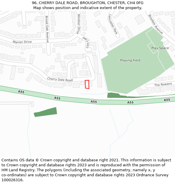 96, CHERRY DALE ROAD, BROUGHTON, CHESTER, CH4 0FG: Location map and indicative extent of plot