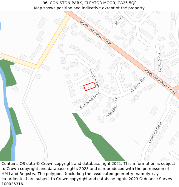 96, CONISTON PARK, CLEATOR MOOR, CA25 5QF: Location map and indicative extent of plot