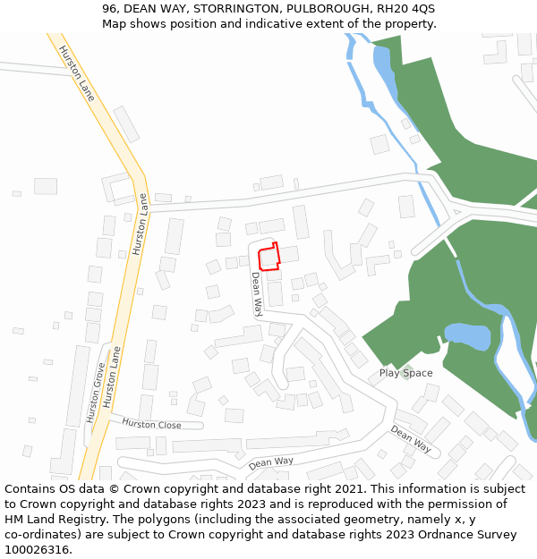 96, DEAN WAY, STORRINGTON, PULBOROUGH, RH20 4QS: Location map and indicative extent of plot