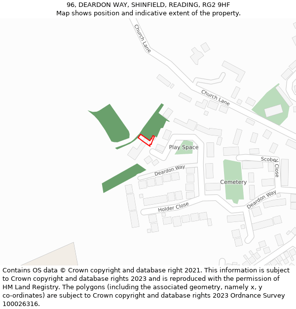 96, DEARDON WAY, SHINFIELD, READING, RG2 9HF: Location map and indicative extent of plot