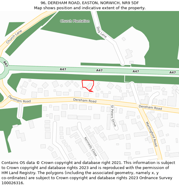 96, DEREHAM ROAD, EASTON, NORWICH, NR9 5DF: Location map and indicative extent of plot