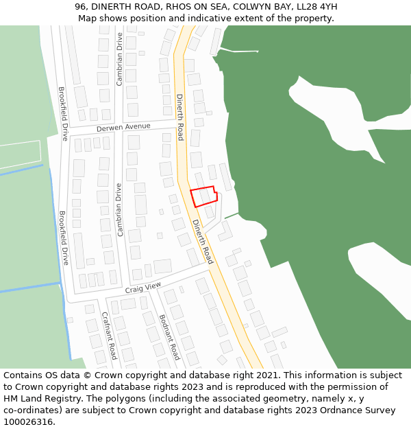 96, DINERTH ROAD, RHOS ON SEA, COLWYN BAY, LL28 4YH: Location map and indicative extent of plot