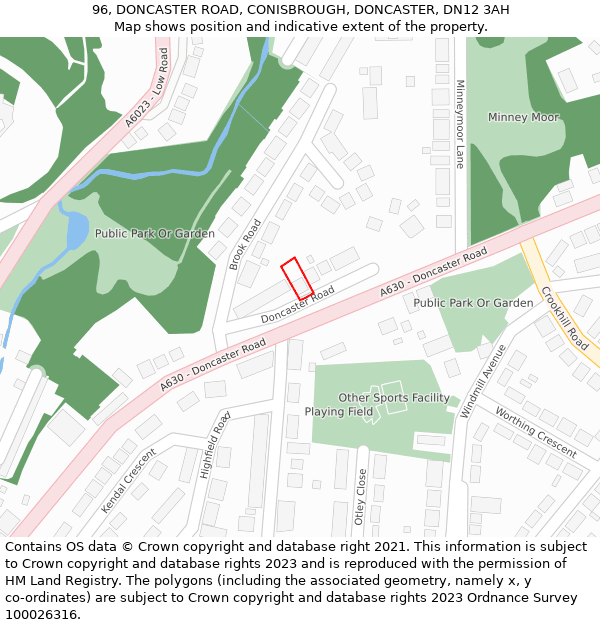 96, DONCASTER ROAD, CONISBROUGH, DONCASTER, DN12 3AH: Location map and indicative extent of plot