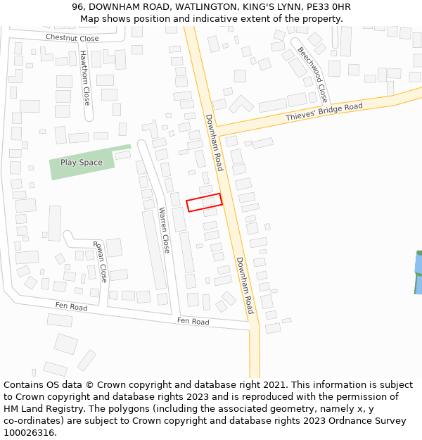 96, DOWNHAM ROAD, WATLINGTON, KING'S LYNN, PE33 0HR: Location map and indicative extent of plot