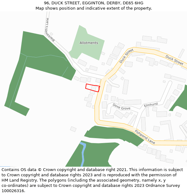 96, DUCK STREET, EGGINTON, DERBY, DE65 6HG: Location map and indicative extent of plot
