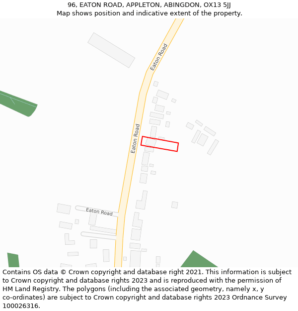 96, EATON ROAD, APPLETON, ABINGDON, OX13 5JJ: Location map and indicative extent of plot