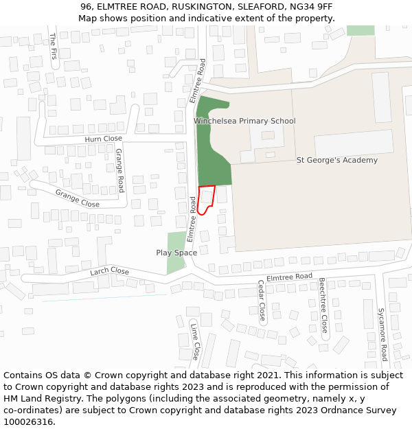 96, ELMTREE ROAD, RUSKINGTON, SLEAFORD, NG34 9FF: Location map and indicative extent of plot