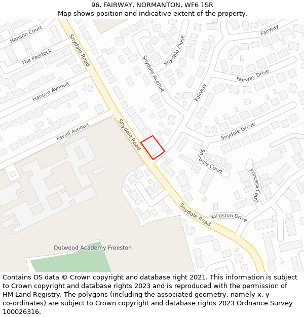 96, FAIRWAY, NORMANTON, WF6 1SR: Location map and indicative extent of plot