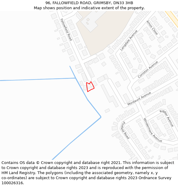 96, FALLOWFIELD ROAD, GRIMSBY, DN33 3HB: Location map and indicative extent of plot