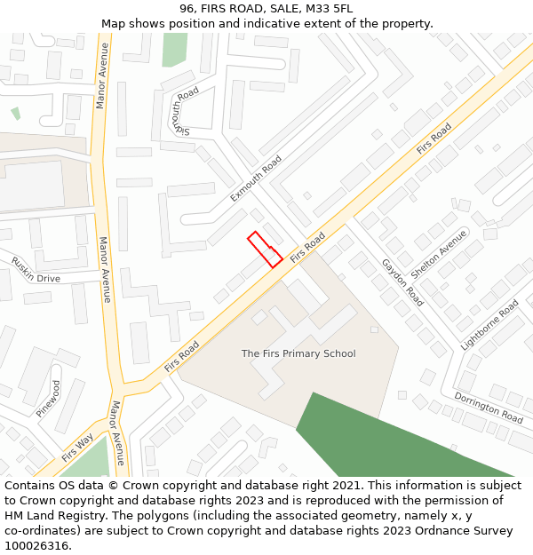 96, FIRS ROAD, SALE, M33 5FL: Location map and indicative extent of plot