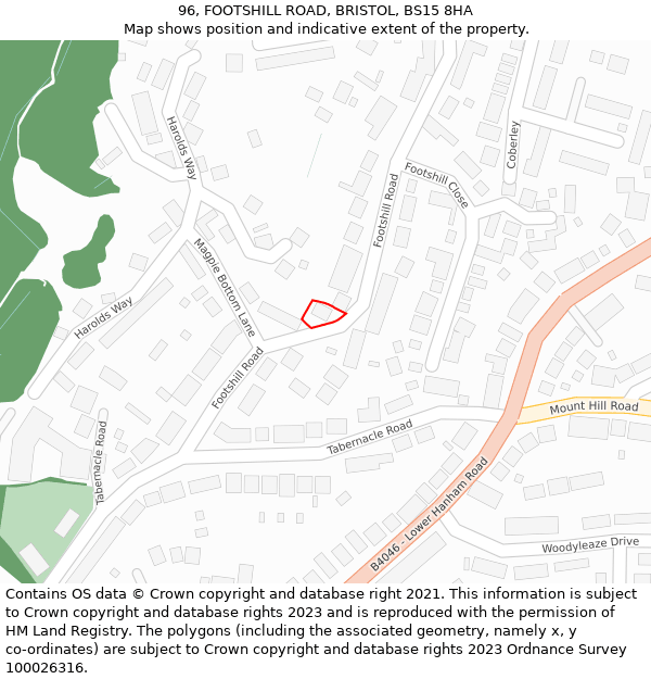 96, FOOTSHILL ROAD, BRISTOL, BS15 8HA: Location map and indicative extent of plot