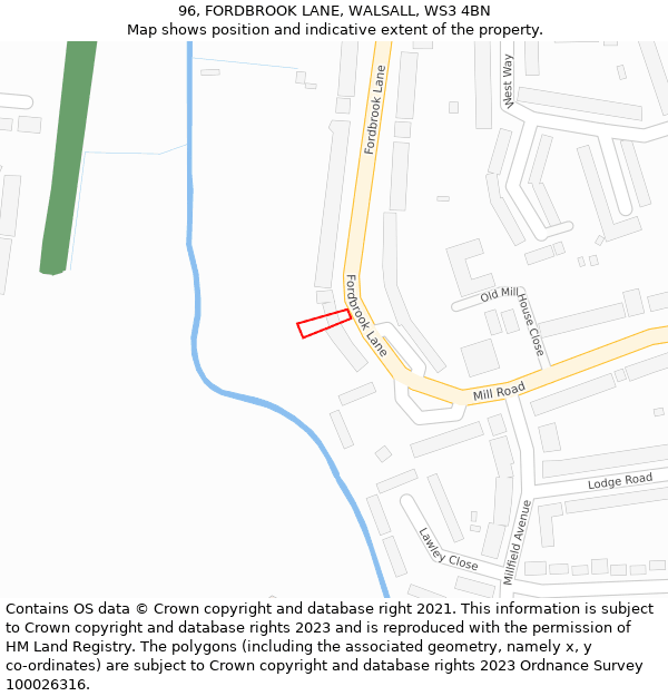 96, FORDBROOK LANE, WALSALL, WS3 4BN: Location map and indicative extent of plot