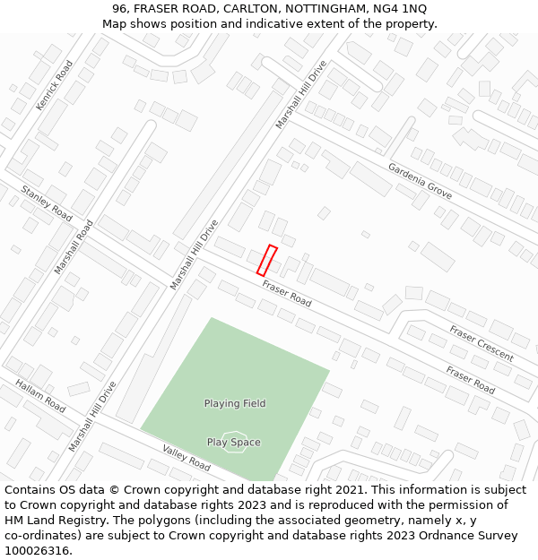 96, FRASER ROAD, CARLTON, NOTTINGHAM, NG4 1NQ: Location map and indicative extent of plot