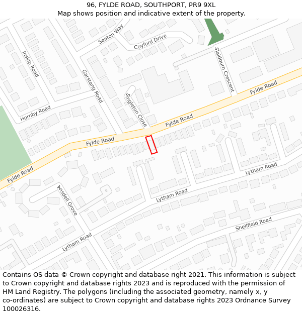 96, FYLDE ROAD, SOUTHPORT, PR9 9XL: Location map and indicative extent of plot