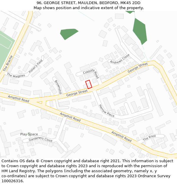 96, GEORGE STREET, MAULDEN, BEDFORD, MK45 2DD: Location map and indicative extent of plot