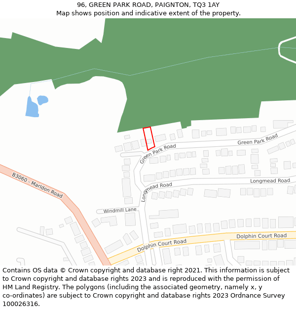 96, GREEN PARK ROAD, PAIGNTON, TQ3 1AY: Location map and indicative extent of plot