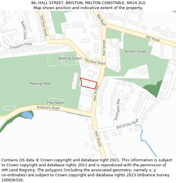 96, HALL STREET, BRISTON, MELTON CONSTABLE, NR24 2LG: Location map and indicative extent of plot