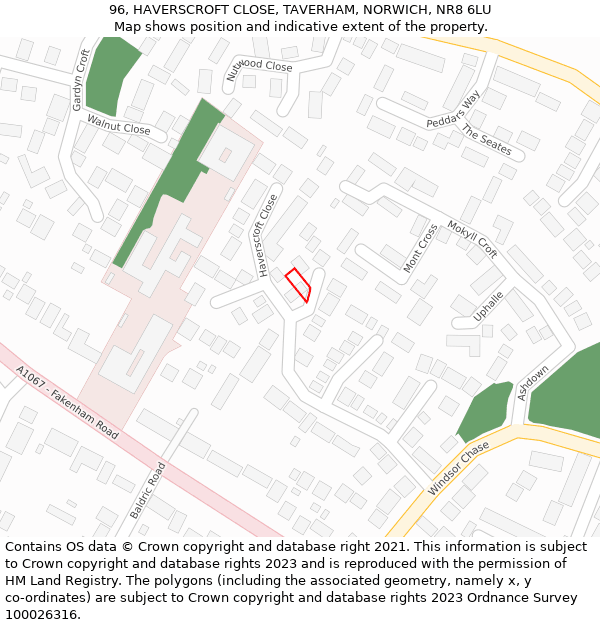 96, HAVERSCROFT CLOSE, TAVERHAM, NORWICH, NR8 6LU: Location map and indicative extent of plot