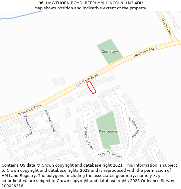96, HAWTHORN ROAD, REEPHAM, LINCOLN, LN3 4DU: Location map and indicative extent of plot