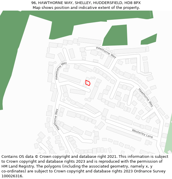 96, HAWTHORNE WAY, SHELLEY, HUDDERSFIELD, HD8 8PX: Location map and indicative extent of plot