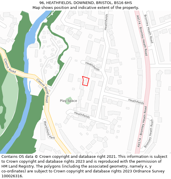 96, HEATHFIELDS, DOWNEND, BRISTOL, BS16 6HS: Location map and indicative extent of plot