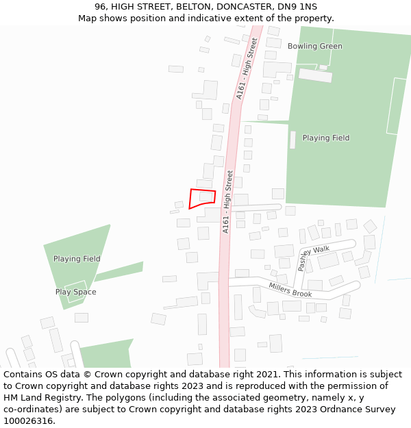 96, HIGH STREET, BELTON, DONCASTER, DN9 1NS: Location map and indicative extent of plot