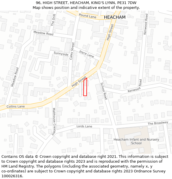 96, HIGH STREET, HEACHAM, KING'S LYNN, PE31 7DW: Location map and indicative extent of plot