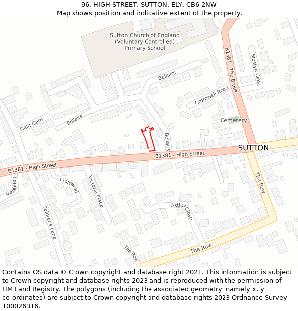 96, HIGH STREET, SUTTON, ELY, CB6 2NW: Location map and indicative extent of plot