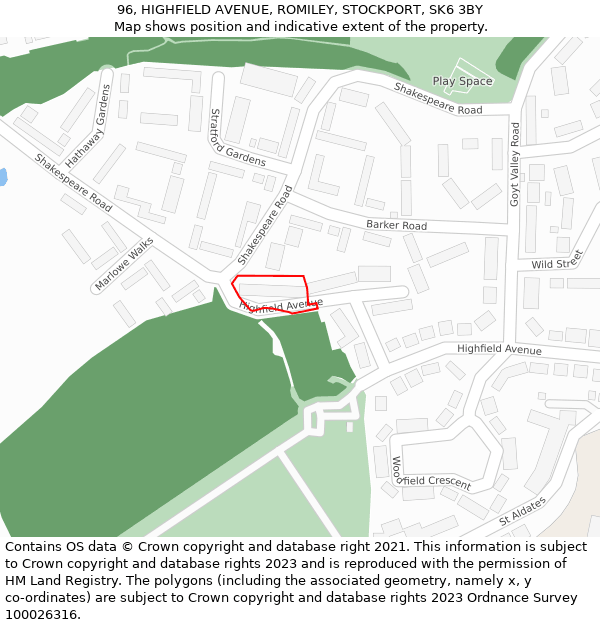 96, HIGHFIELD AVENUE, ROMILEY, STOCKPORT, SK6 3BY: Location map and indicative extent of plot