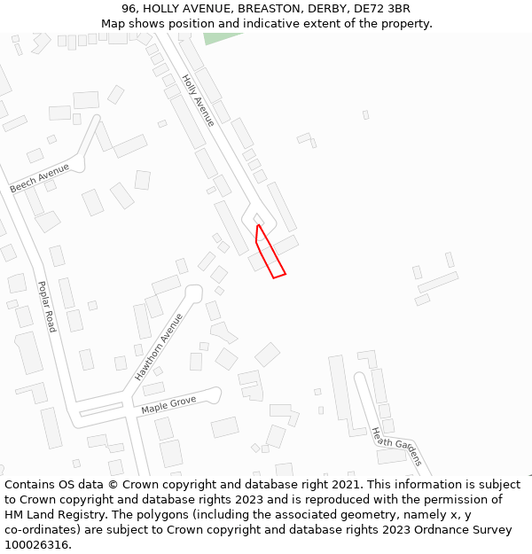96, HOLLY AVENUE, BREASTON, DERBY, DE72 3BR: Location map and indicative extent of plot