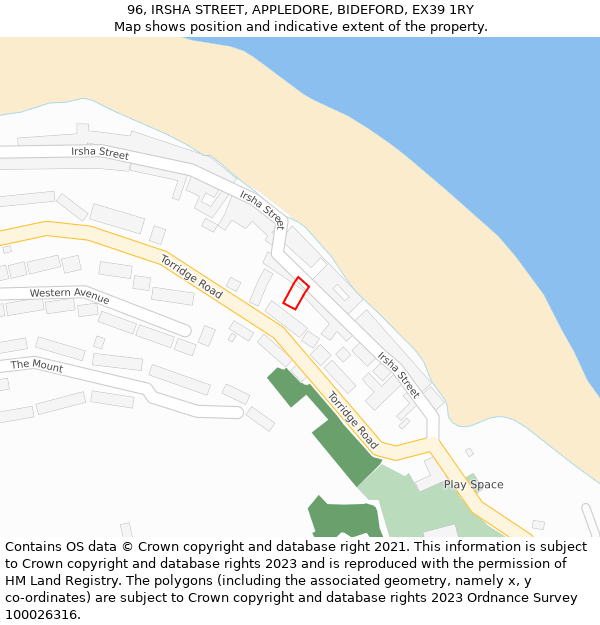 96, IRSHA STREET, APPLEDORE, BIDEFORD, EX39 1RY: Location map and indicative extent of plot