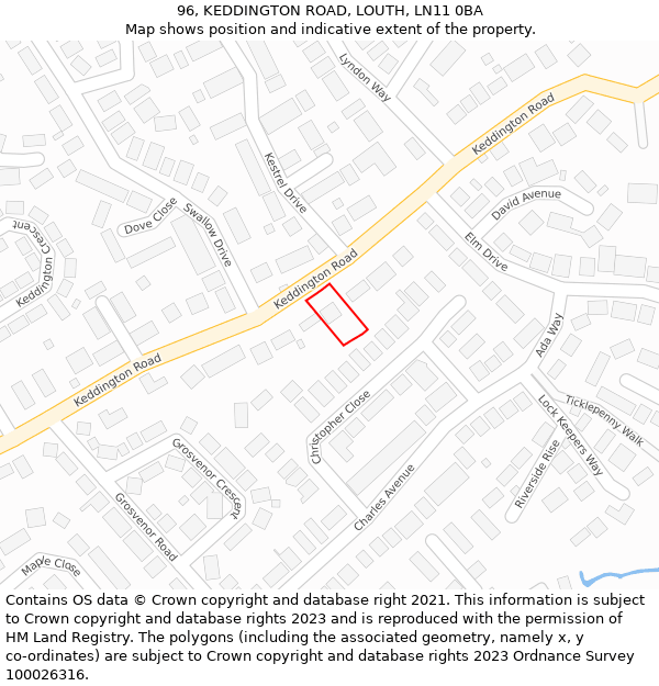 96, KEDDINGTON ROAD, LOUTH, LN11 0BA: Location map and indicative extent of plot