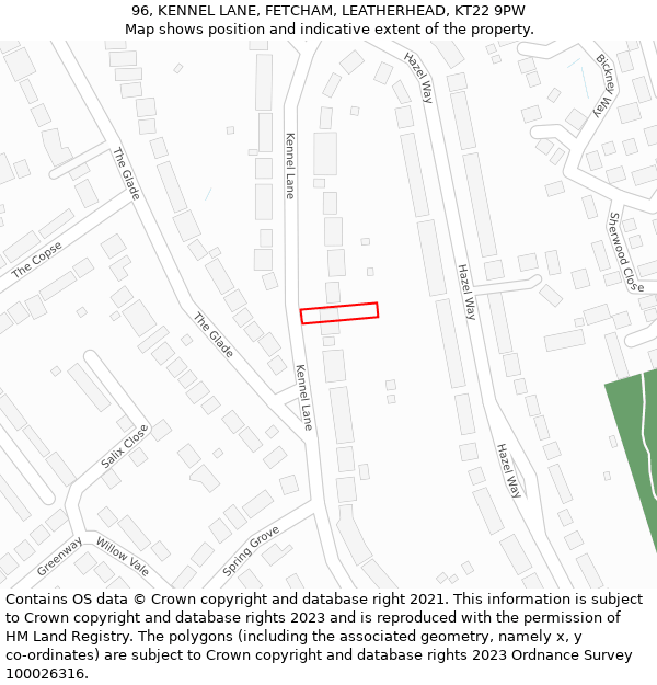 96, KENNEL LANE, FETCHAM, LEATHERHEAD, KT22 9PW: Location map and indicative extent of plot