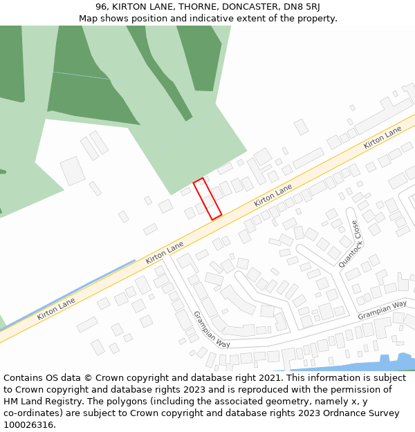 96, KIRTON LANE, THORNE, DONCASTER, DN8 5RJ: Location map and indicative extent of plot