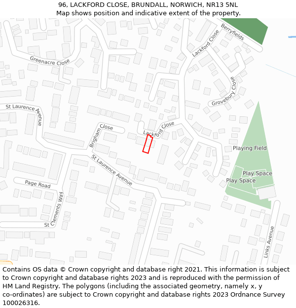 96, LACKFORD CLOSE, BRUNDALL, NORWICH, NR13 5NL: Location map and indicative extent of plot