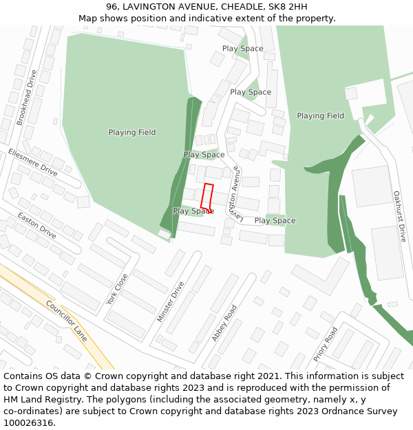 96, LAVINGTON AVENUE, CHEADLE, SK8 2HH: Location map and indicative extent of plot