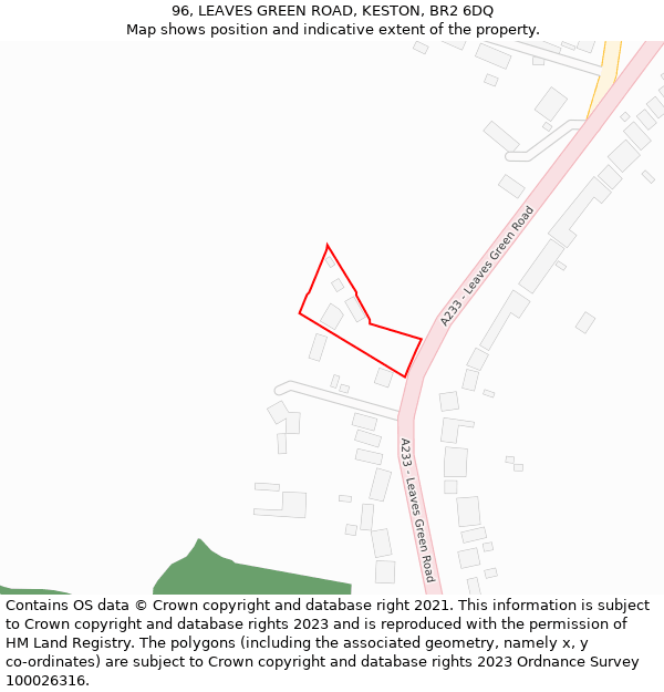 96, LEAVES GREEN ROAD, KESTON, BR2 6DQ: Location map and indicative extent of plot