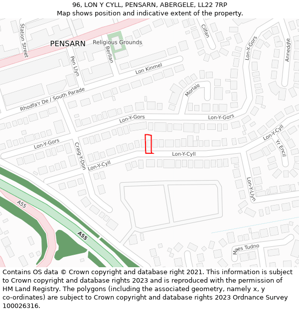 96, LON Y CYLL, PENSARN, ABERGELE, LL22 7RP: Location map and indicative extent of plot